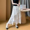 Qooth Polka Dot Ruffle Tiered Midi Skirt Asymmetric Patchwork Cake Skirt QT2878