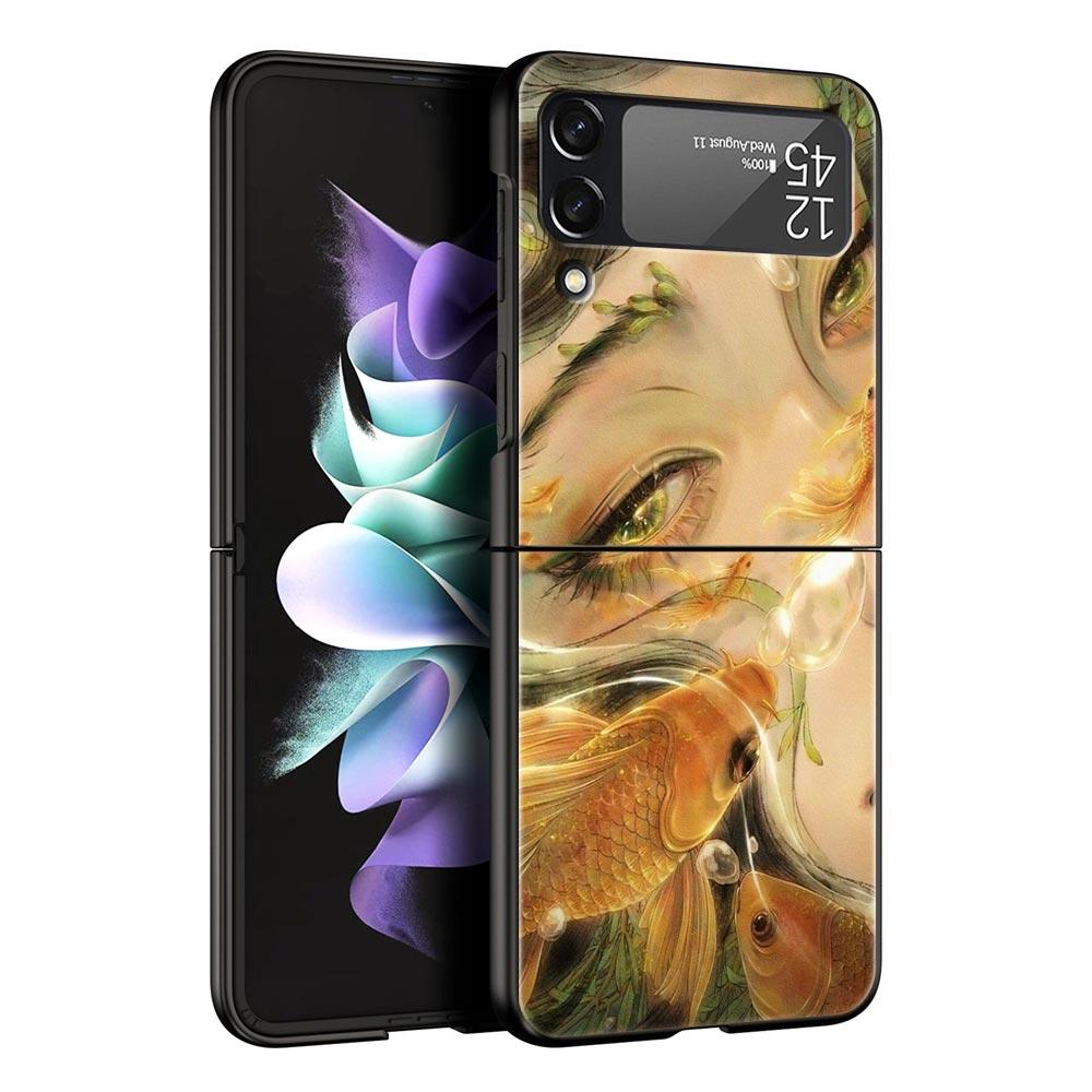 Hard PC Phone Case For Samsung Galaxy Z Flip 7 6 5 4 Black Cover For Galaxy Z Flip 3 Foldable Shockproof Cartoon Girl Fundas Bag