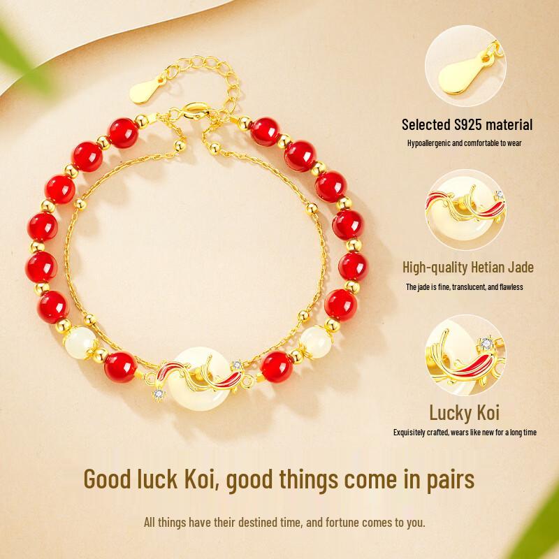 Women's Red Agate Peace Buckle 925 Silver Bracelet