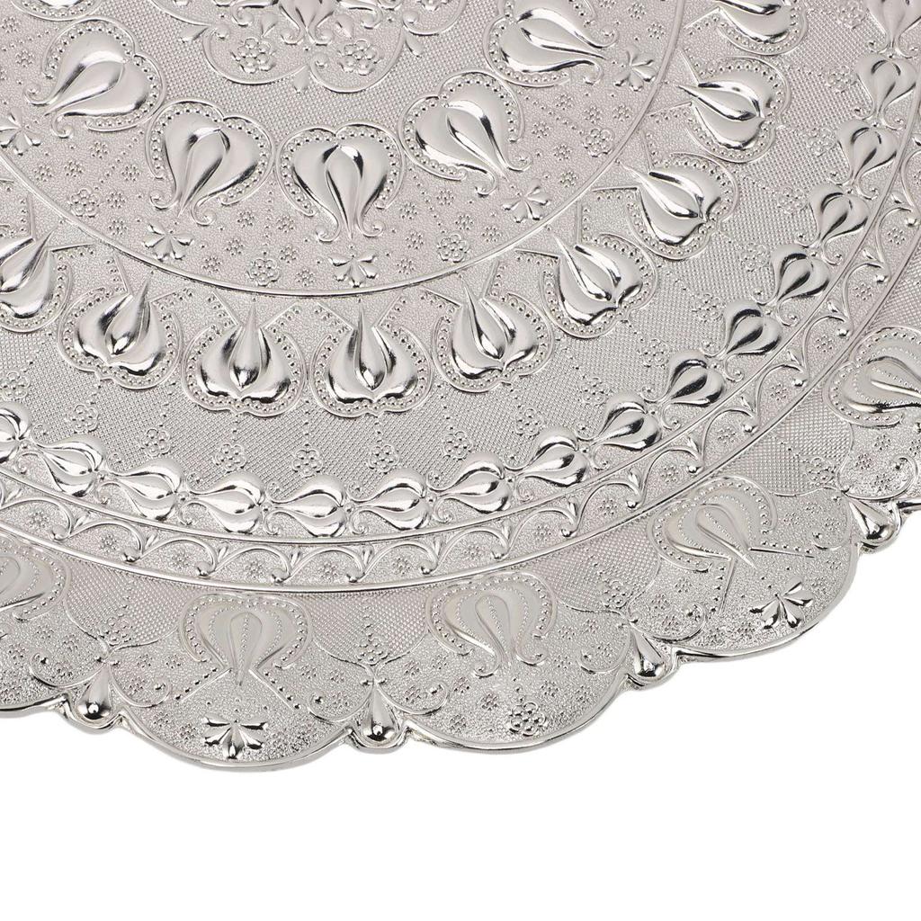 Turkish Tea Coffee Serving Tray Vintage   Embossed Pattern Round Coffee Plate for Bar Outdoor   Dessert