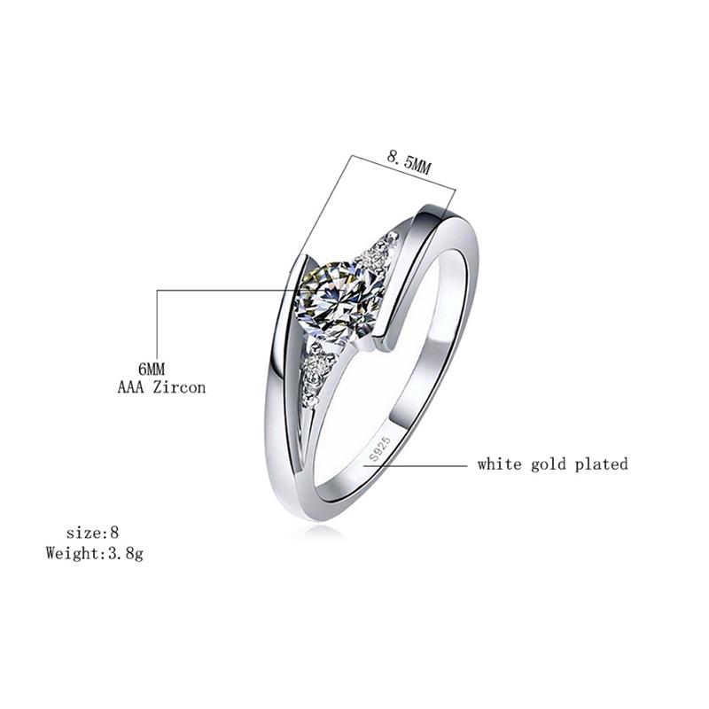 Cute Female White Zircon Round Stone Ring Silver Color Engagement Charm Wedding  For Women