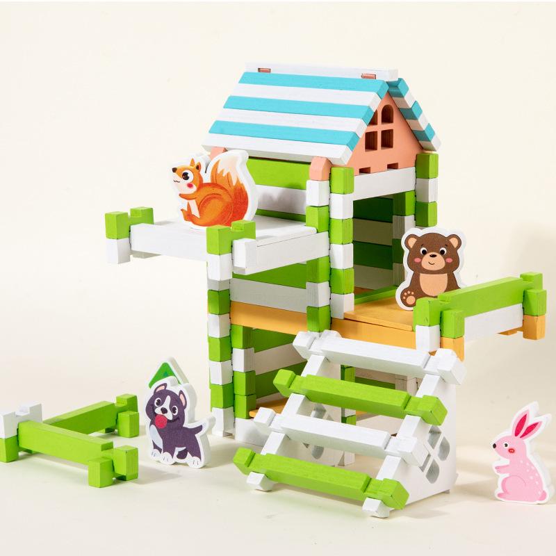 Children's Creative Wooden House Building Blocks DIY Toy