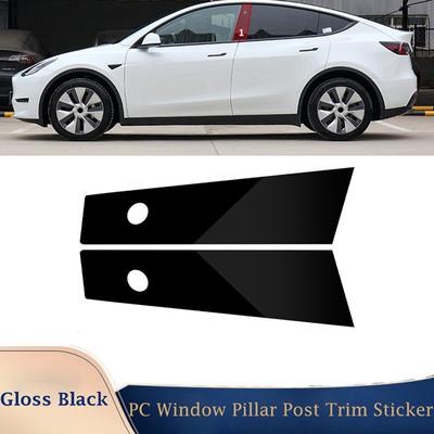 2Pcs Car Window Pillar Posts Door Glossy Black Trims Cover Parts for Tesla Model Y 2020-2022 Exterior Accessories