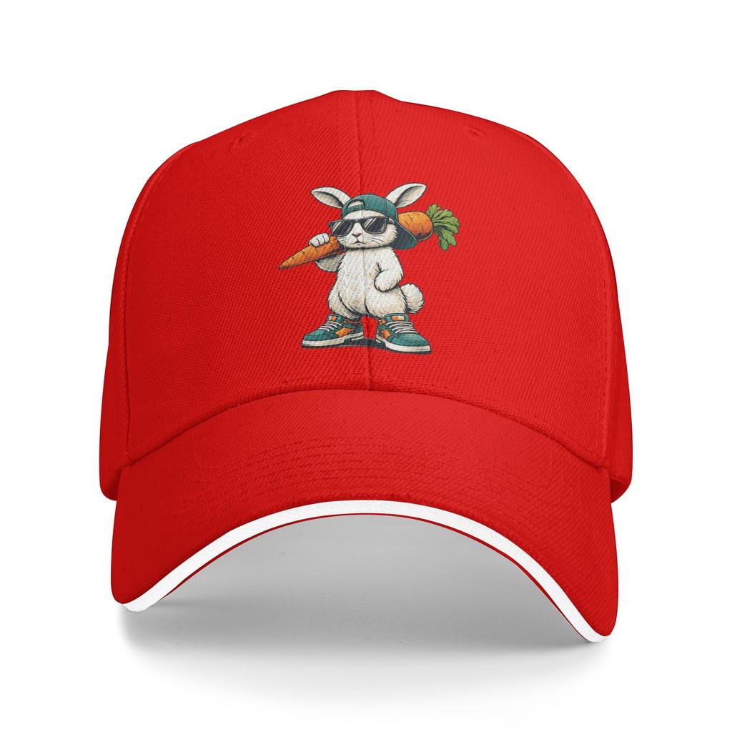 Funny Easter Bunny with Carrot Rabbit Casual Baseball Cap Outdoor Gym Trucker Hat Spring Sunscreen Men Fitted Retro Snapback Cap