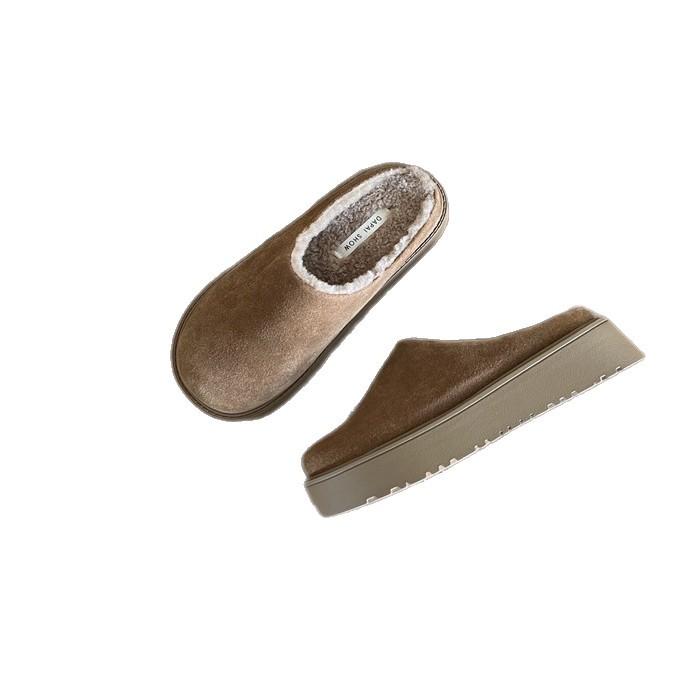 2025 autumn and winter new thick-soled bag head half slippers women's retro heightening non-slip outer wear one pedal light cotton shoes women