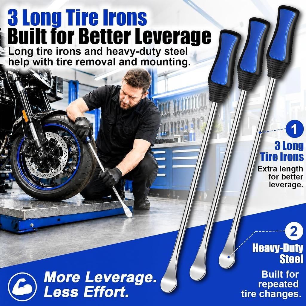 Tire Spoons,Tire Changing Tool Kit with Blue Tire Irons,Motorcycle Tire Spoons and Tire Levers,Tire Removal & Mounting Tools for Dirt Bike,Lawn Mower