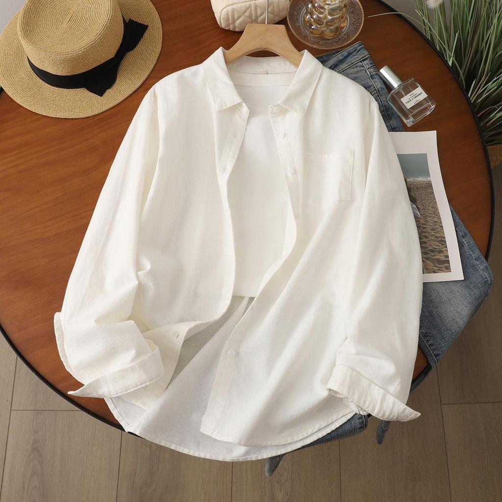 Women's Long-Sleeve Single-Breasted Shirt - Brushed Solid Color, Casual Slim Fit for Autumn/Winter 2025.