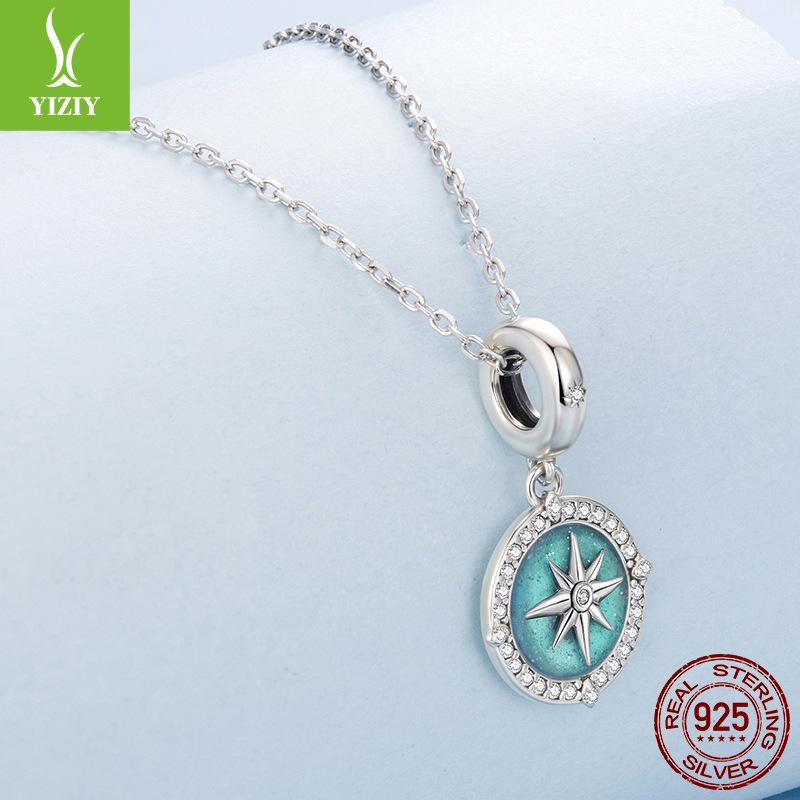 Vintage S925 Sterling Silver Compass Pendant Accessories Cross-Border Popular Starburst Diy Bracelet Beaded