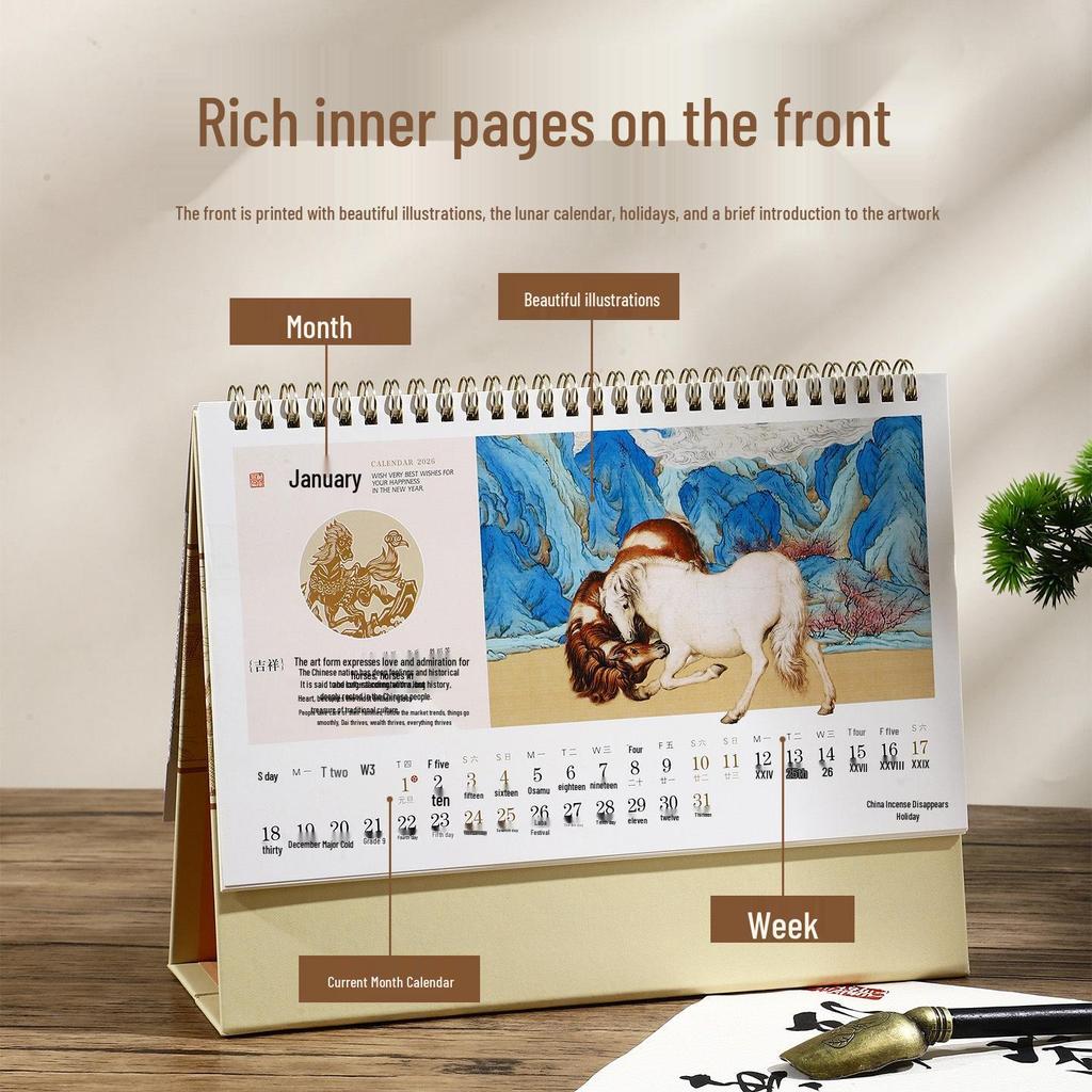 2026 Embossed Hollow Desk Calendar with Tassel - Simple Office Planner & Self-Discipline Tracker