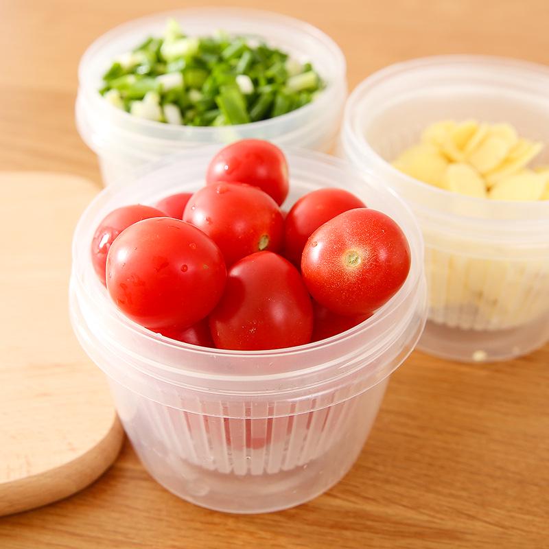 Round Double-Layer Sealed Fresh-Keeping Box for Scallions, Ginger, Garlic with Drain