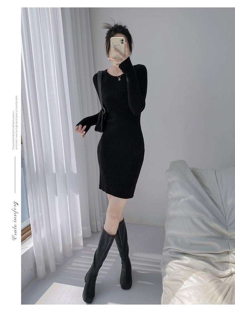 Hanmall Knit Tight Mini Gal Solid Free Soft Round Above the Winter LON156 Dress, Dress, Style, Color, Elegant, Size, Material, Neck, Knee, Sexy,
