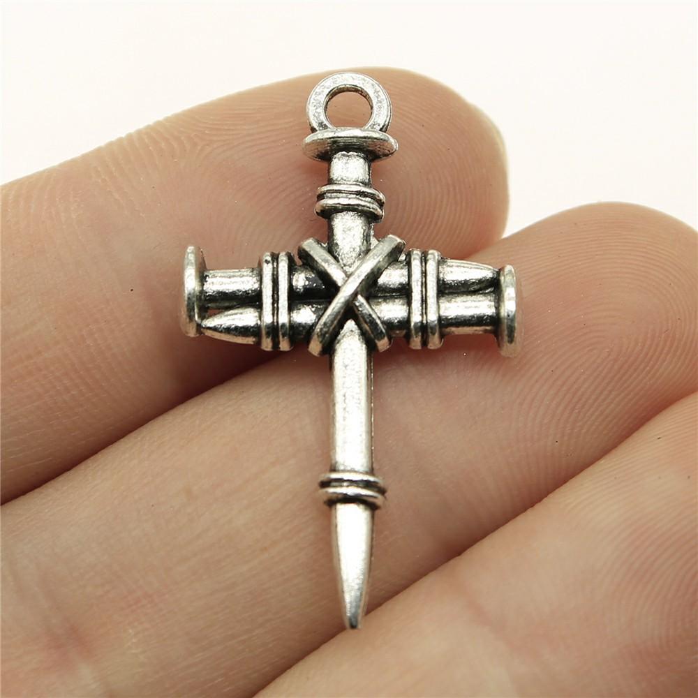 10pcs Charms Cross Antique Silver Color Jesus Cross Pendant Charms Nail Cross Charms For Jewelry Making