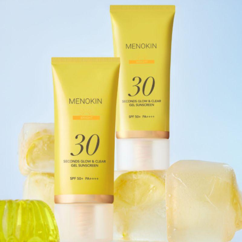Menokin Glow & Clear Gel Sunscreen Bright SPF50+ PA++++ Glutathione Hydrating Korean Sunscreen No White Cast 50ml