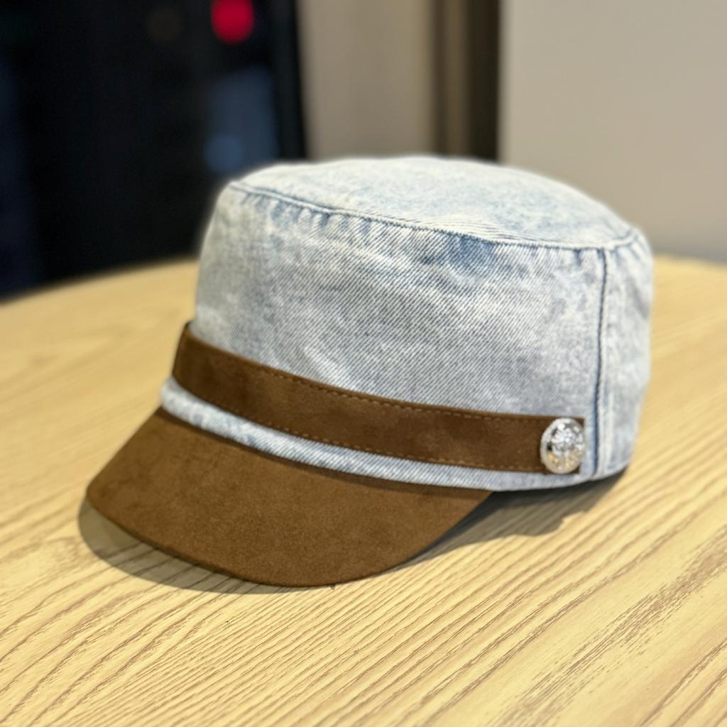 Korean-style color-blocked suede flat-top cowboy hat for women, spring/summer retro octagonal hat that makes the face look smaller, casual