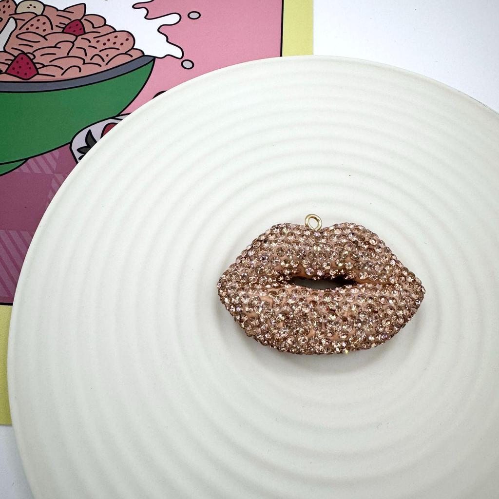 Luxus Strass Große Rote Lippen Polymer Clay Schlüsselanhänger und Taschenanhänger
