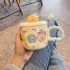 High Appearance Mug with Lid Spoon, Cute Ceramic Water Cup, Cartoon Small Coal Ball Couple Water Cup Gift, Breakfast Cup