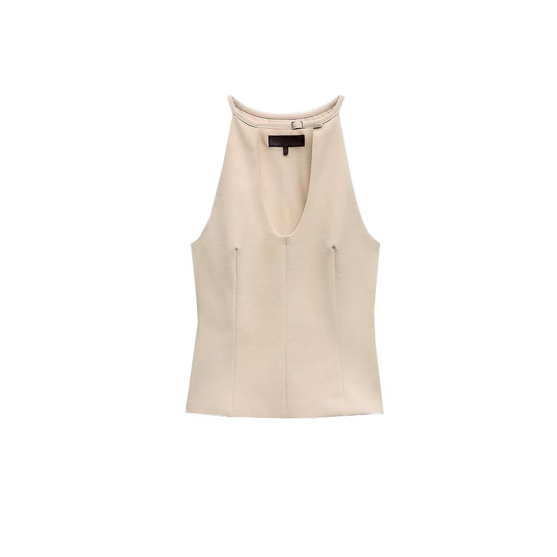 Spring New Arrival Fashion Pure Desire Wind Silm Slim Looking Adjustable Buckle Decorative Stretch Halter Top 3152036