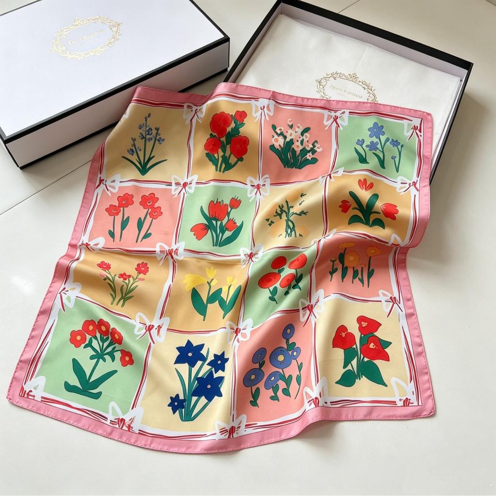 Fresh oil painting style printing silk scarf simulation silk square scarf shawl versatile neck small square scarf headscarf scarf scarf