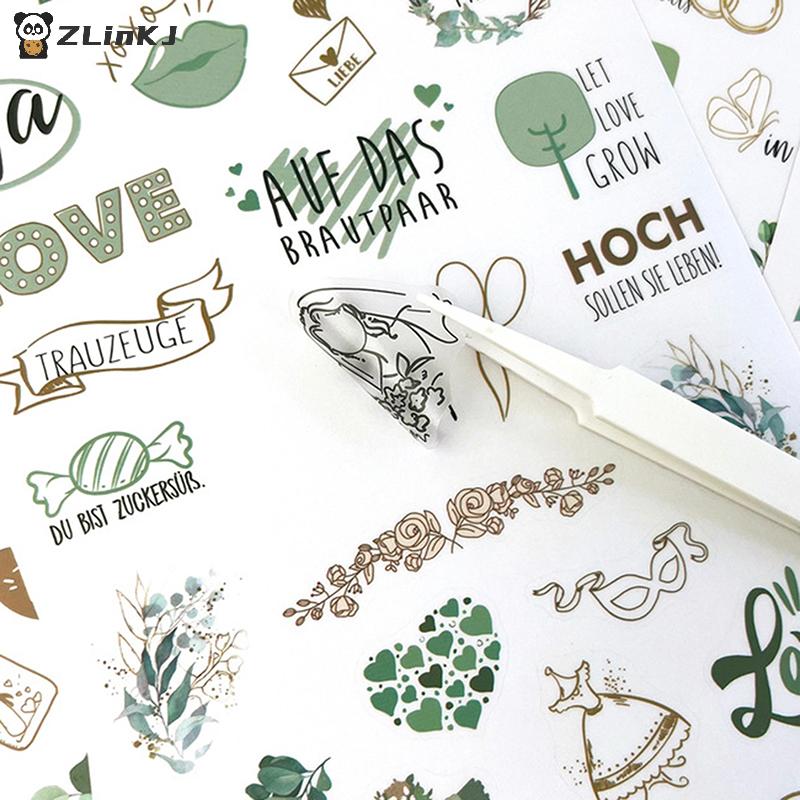 230 pezzi 8 Fogli Tema Matrimonio Scrapbooking Fai da te Adesivi Decorazioni Trasparenti Per Libro degli Ospiti Diario Personale Adesivi per Arti e Mestieri