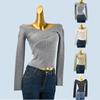 V-neck Cross off-Neck Knitting Base Soft Glutinous Female Spring & Fall Sneaky Design Inner Match Sexy off-Shoulder Slim Looking