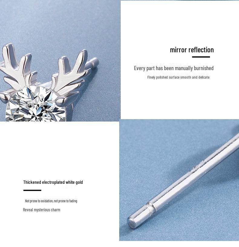S925 Sterling Silver Forest Deer Stud Earrings - Versatile Elf Antler Design