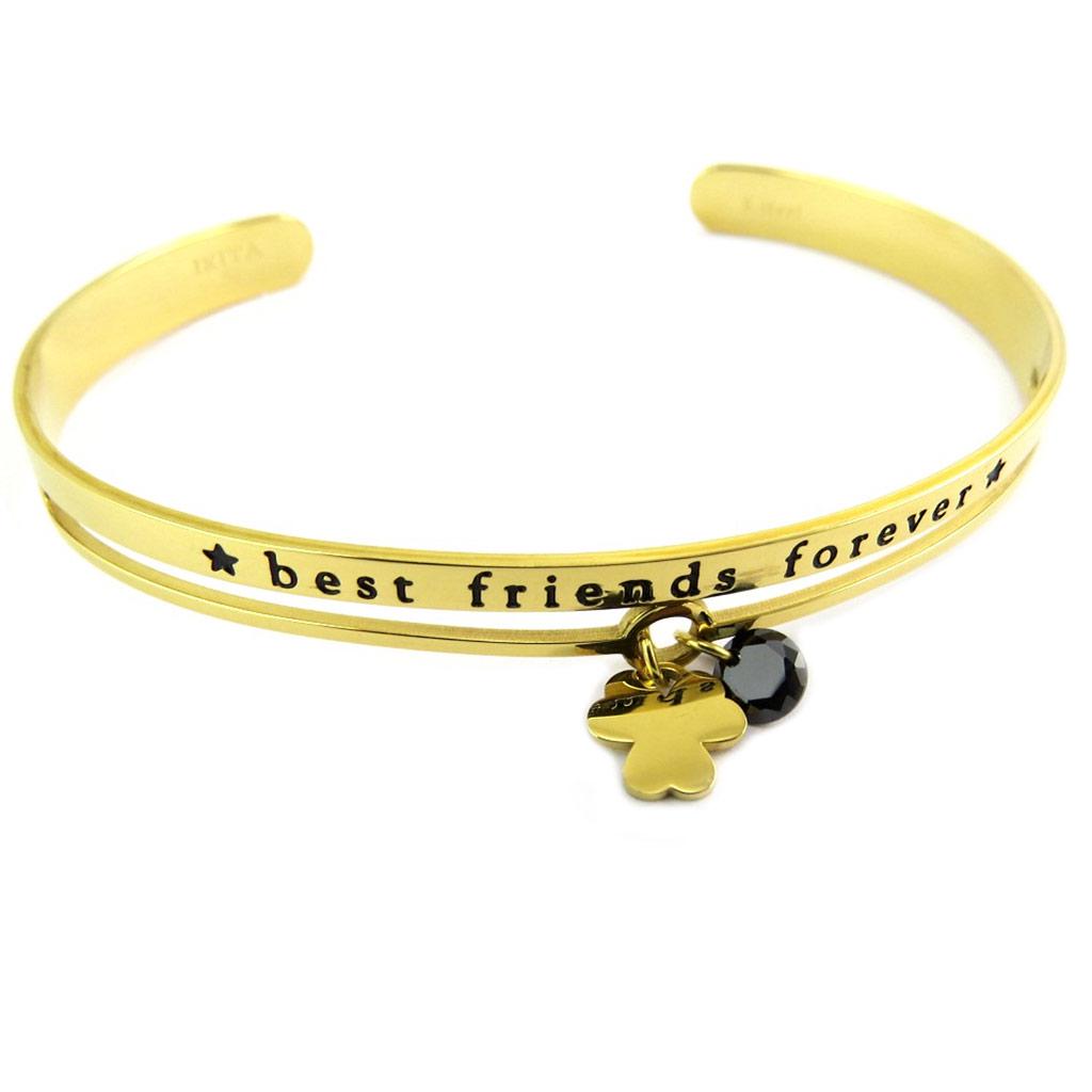 Les Trésors De Lily [P7976] - Bracelet créateur Acier 'Messages' doré (Best Friends Forever) - 65 mm 6 mm- trèfle 8 mm