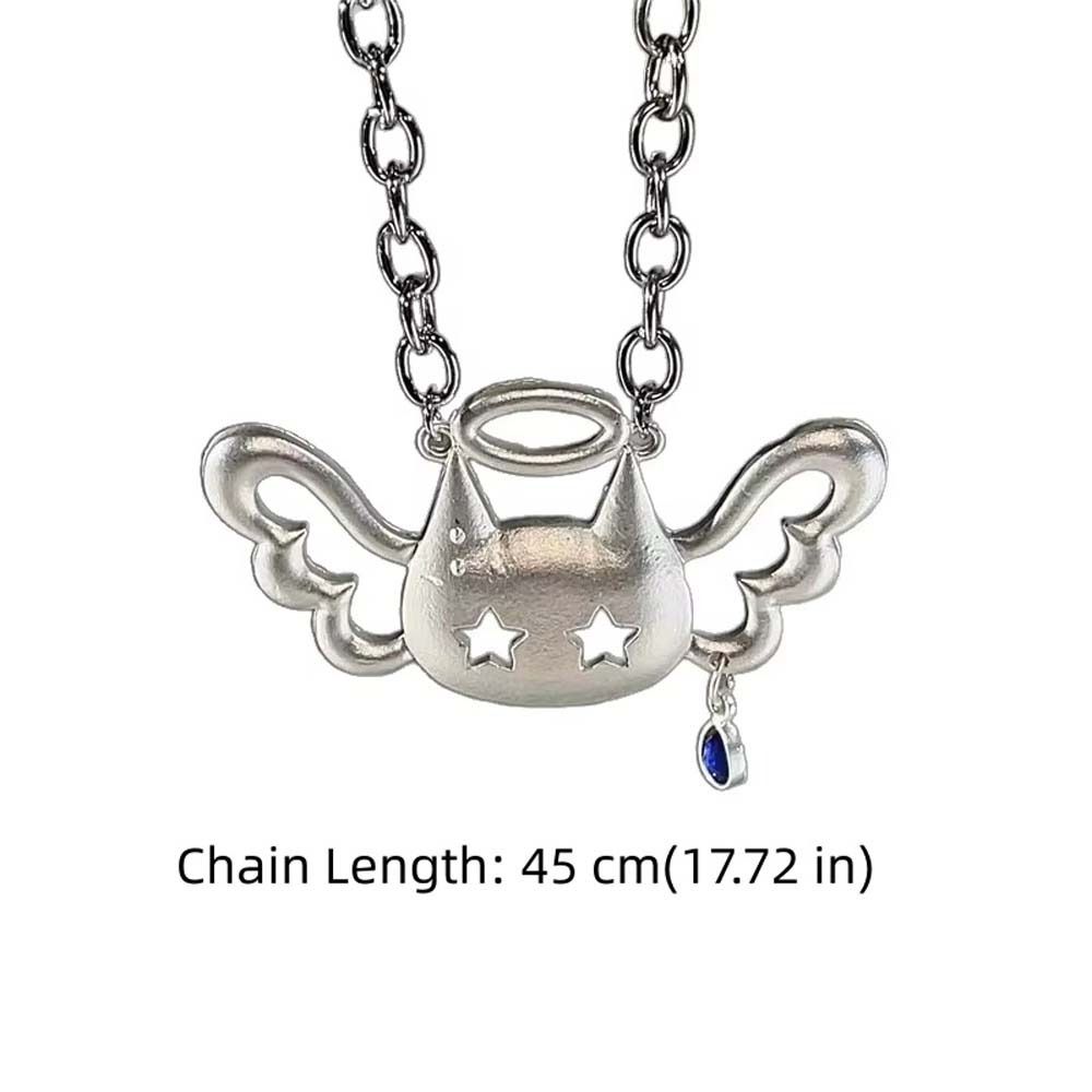Silver Color Wing Cat Pendant Water Drop Necklace Punk Fashion Y2K Necklace  Women Girls