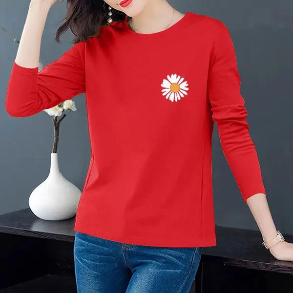 Spring Daisy Print T-shirt Long Sleeve Pullover Boutique Bottoming Shirt Casual Loose Shirt Women