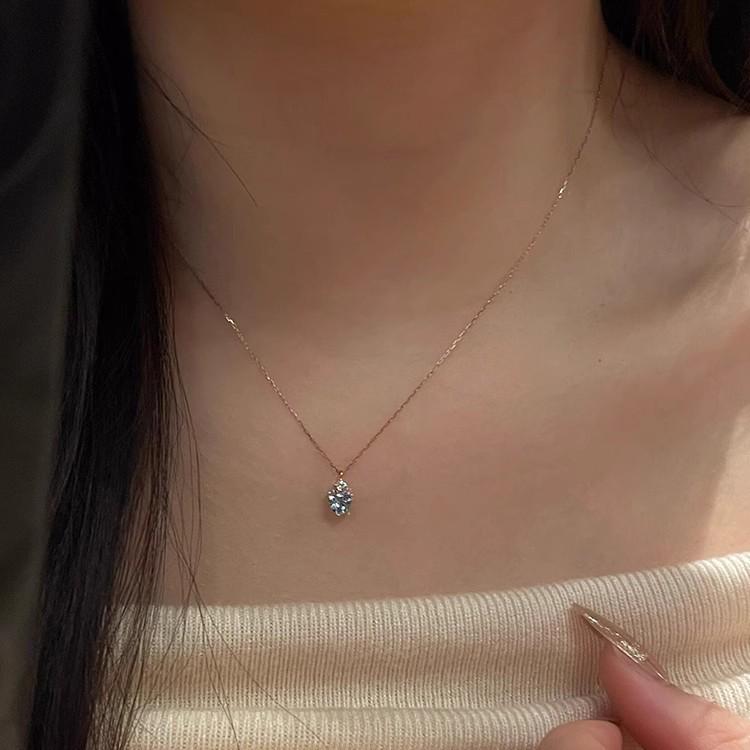 Blue Ocean Heart Aquamarine Rhinestone Pendant Necklace
