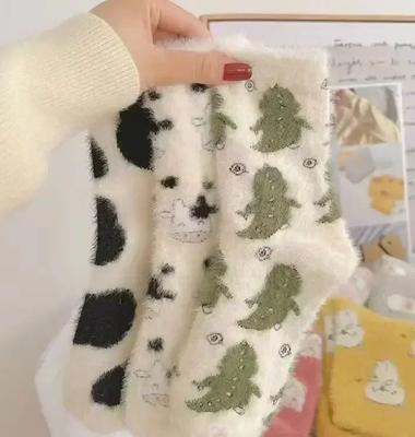 Autumn Winter Padded Socks Cow Pattern Plush Socks Spotted Plush Thickened Soft Cute Comfortable Mid-calf Socks Warm Kawaii
