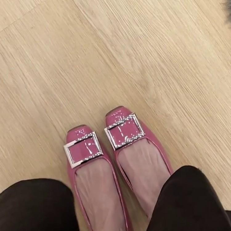 Sheepskin Version~ Inner Height Increase of 6cm French Retro Style Square Head Shallow Mouth Single Shoes Femininity Square Buckle Commuter Mary Jane