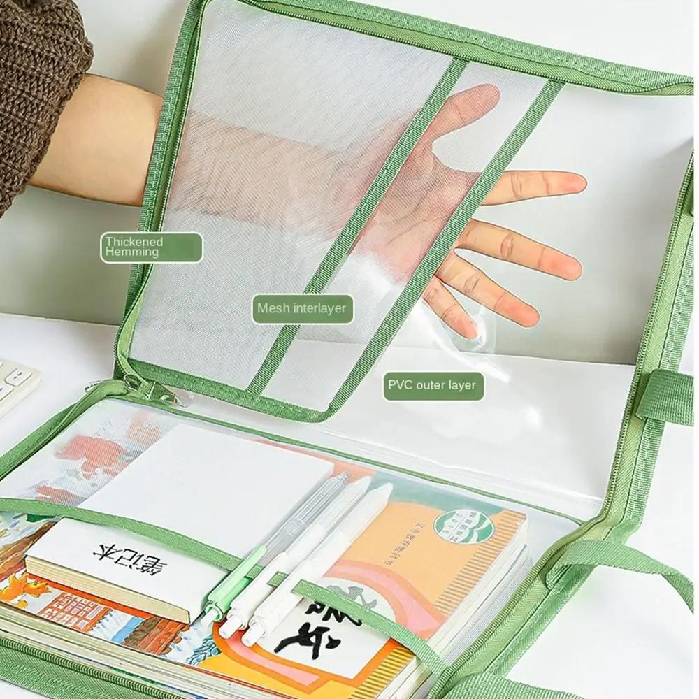 Transparent Document Bag Stationery Storage Folder File Mesh Zipper Pouch Zip File Folders School Office Supplies Stationary