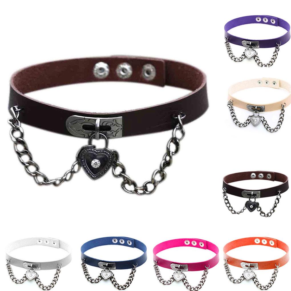 Punkowy Skórzany Choker Łańcuszek z Wisiorkiem Serce Naszyjniki Damskie Dziewczęce Biżuteria na Prezent