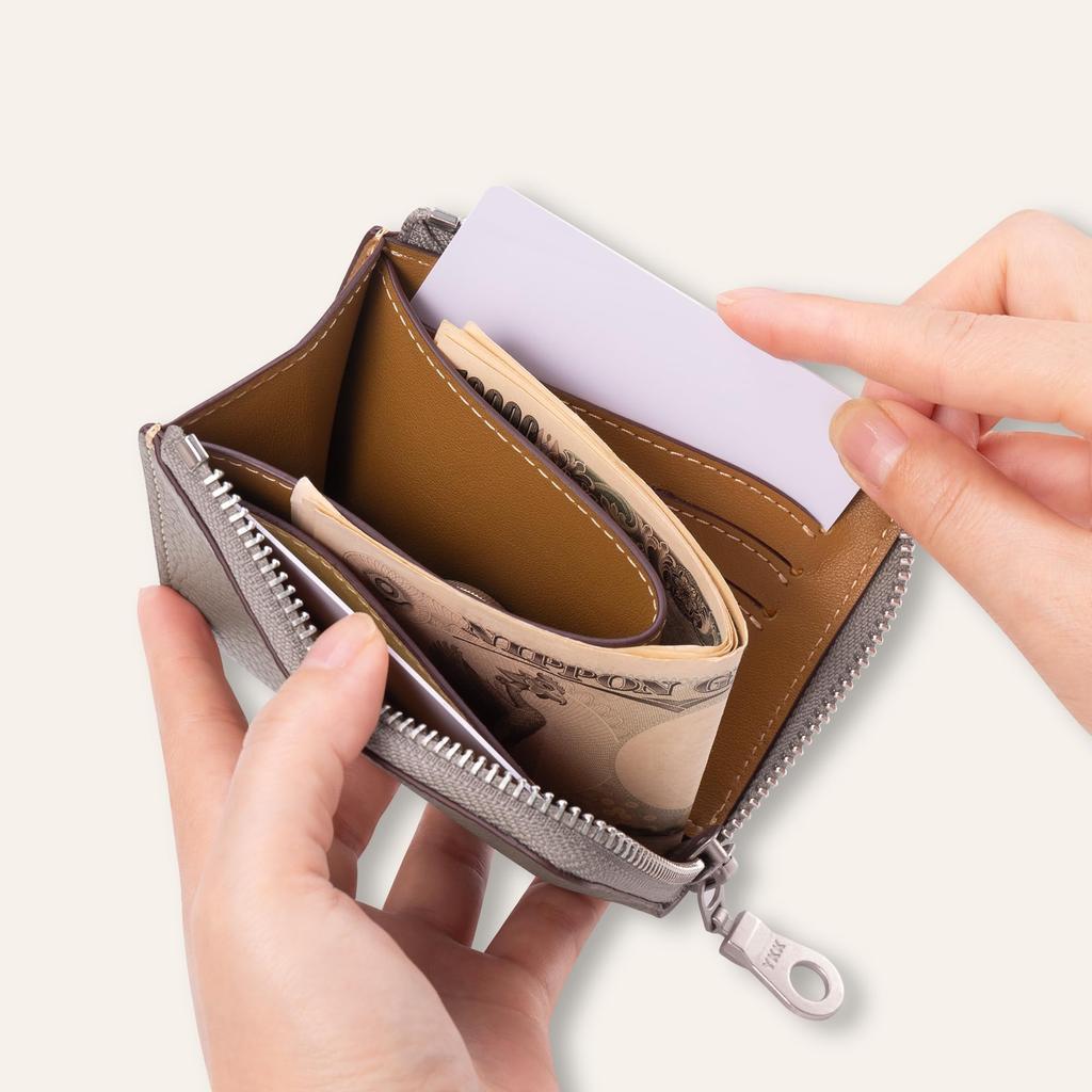 COGURE Wallet for Men and Genuine Mini Brand Bill Coin Card Includes Greige L-Zip Women, Leather, Small, Compact, Wallet, Name, Compartment, Purse,