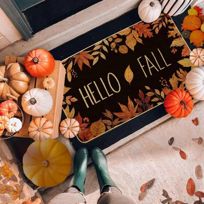 Hello Fall Maple Leaf Entrance Doormat Decor Carpet  Living Room Autumn Harvest Bathroom Non-slip Floormat Thanksgiving Decor