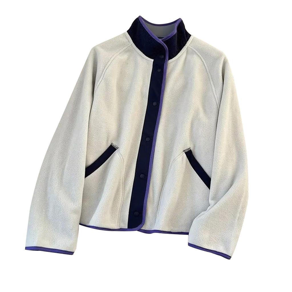 Women's Casual Patchwork Stand-collar Solid-color Long-sleeve Coat