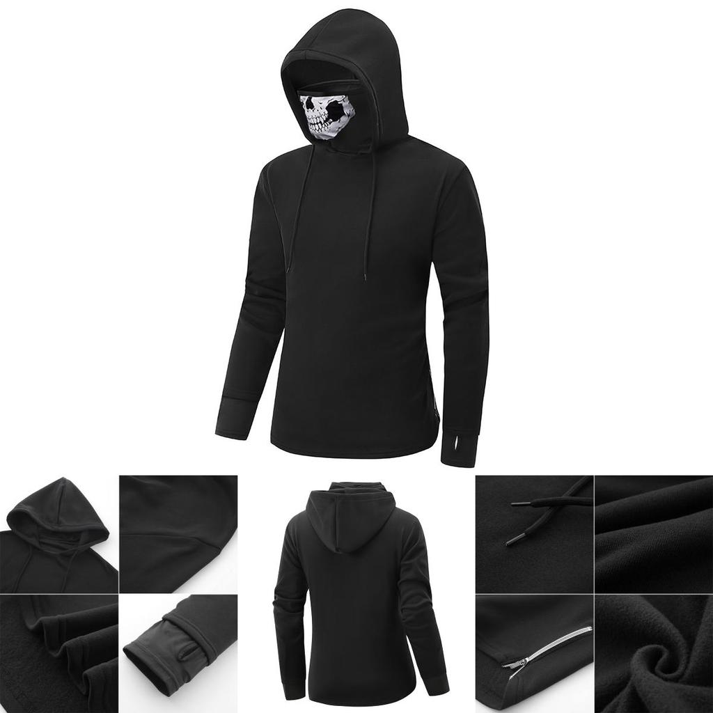 Mens Face Mask Skull Hoodies Drawstring Pullover Sweatshirts Costume Jumper