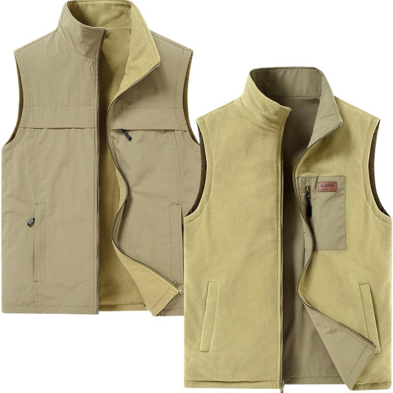 Men's Double-Sided Multi-Pocket Fleece-Lined Workwear Vest