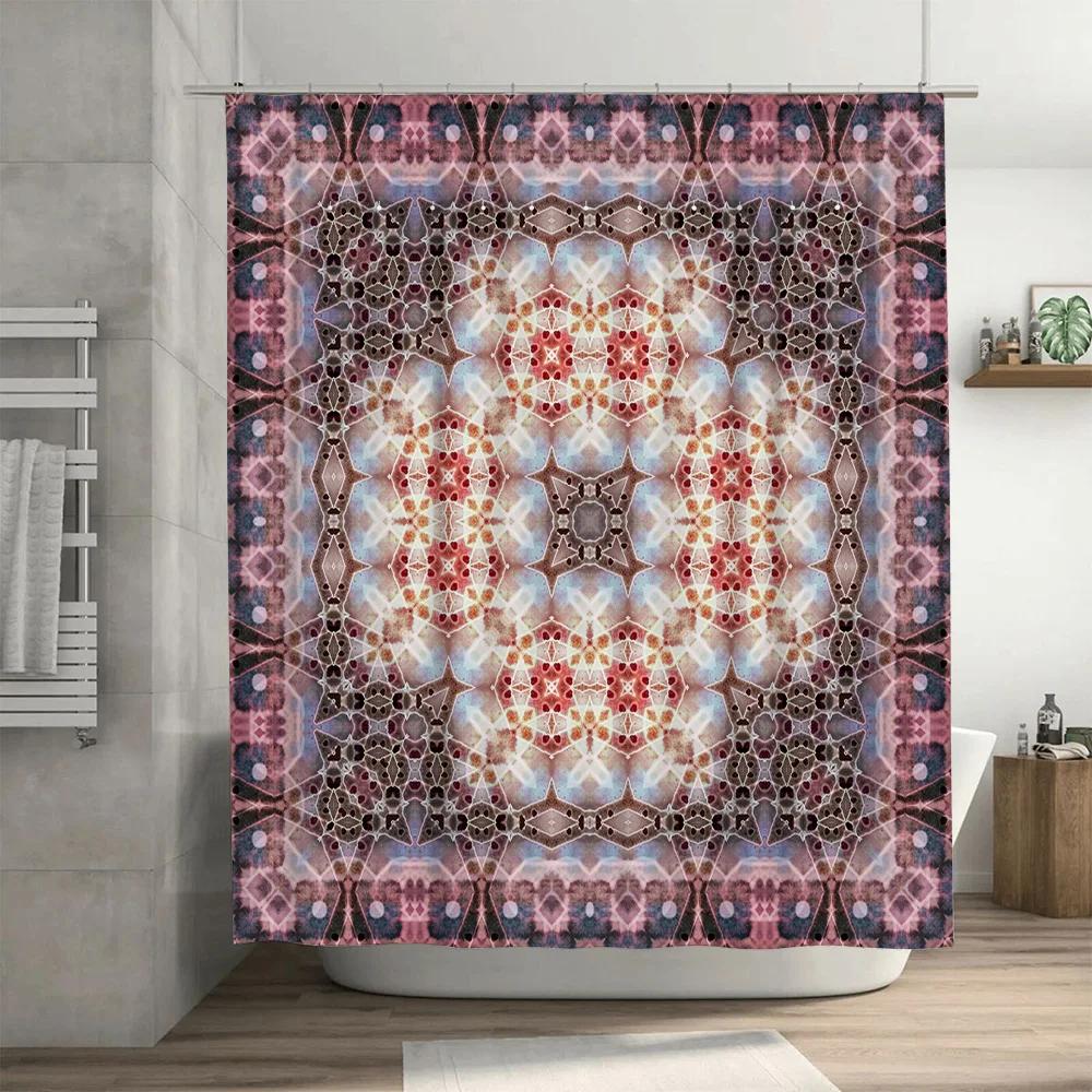 Unique Mandala Shower Curtain with Bohemian Floral Design Pink White Bathroom Decor for Home Decoration