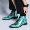 Western American Cowboy Boots New High-top Leather Shoes British High-top Leather Boots Autumn and Winter Green Pointed Leather Shoes