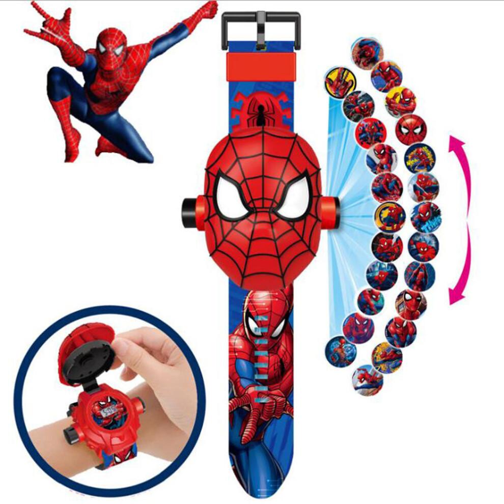 Montre projecteur Spider-Man pour enfants avec 24 projections de dessins animés, heure et date réglables et veilleuse