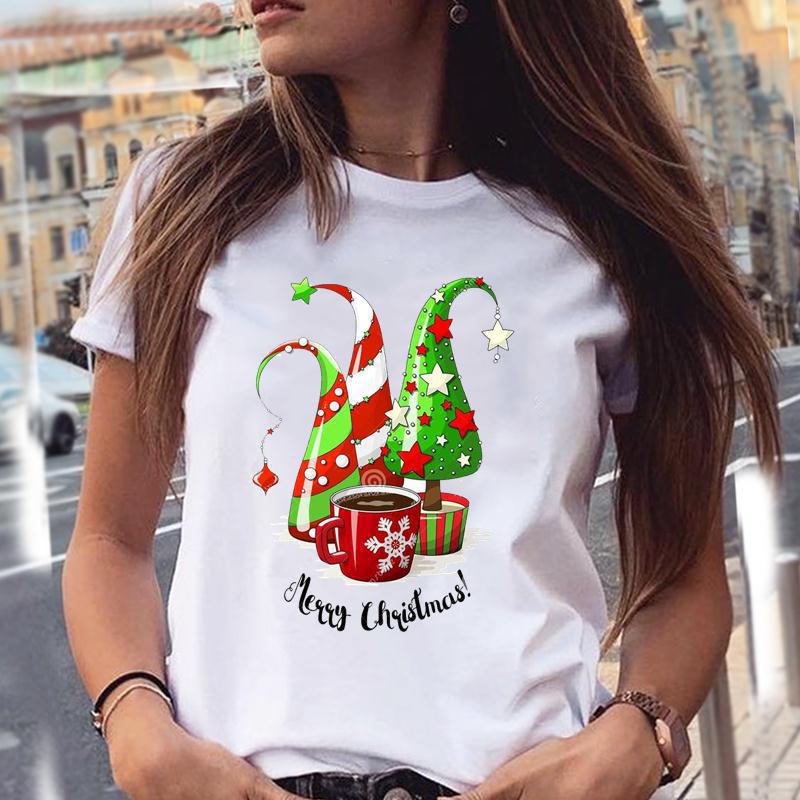 Christmas Animal Merry Chris Print Summer Loose Round Neck Pure Cotton Short Sleeved Shirt T-Shirts Women’s