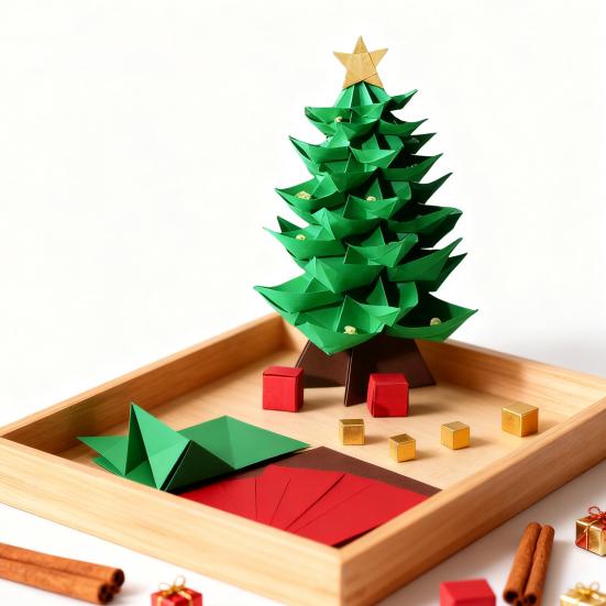 DIY Paper Christmas Tree Handmade Origami Tree Kit Fold 3D Christmas Paper Craft Set