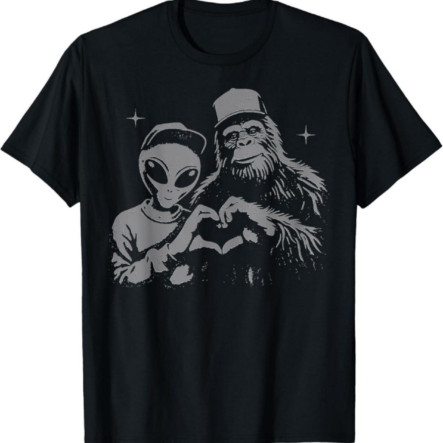 

Bigfoot & Alien Sasquatch Love Hand Sign T-Shirt XXXXXL чорний