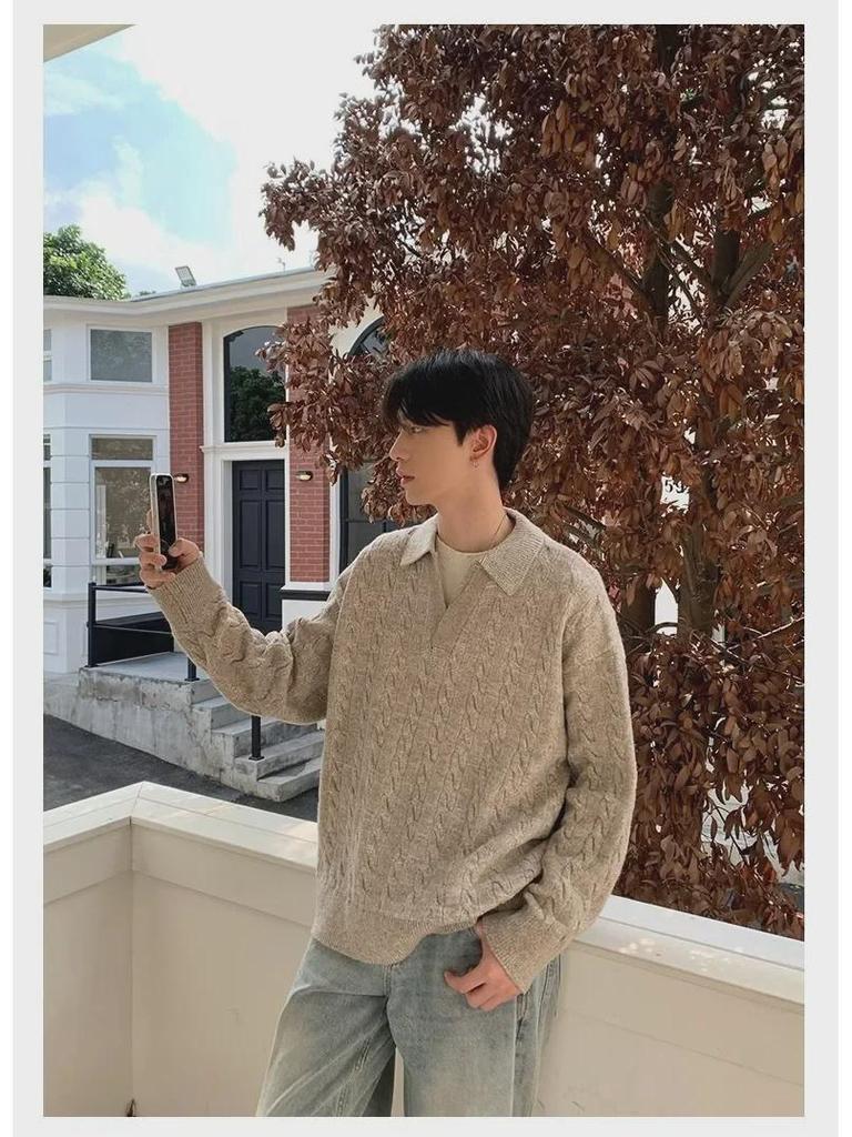 2024 Men's Retro V-Neck Twist Knit Sweater Coat