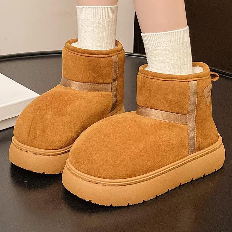 Women's Fashion Lightweight Height-enhancing Soft Sole Winter Warm Fur One Snow Boots Velvet Lined Non-slip Casual Sports Cotton Boots