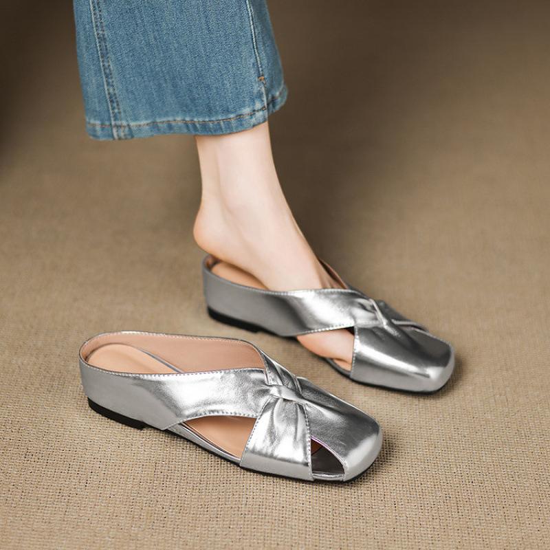 Casual middle heel wedge slippers women's summer new bag head slippers cover one pedal size cool slippers round head