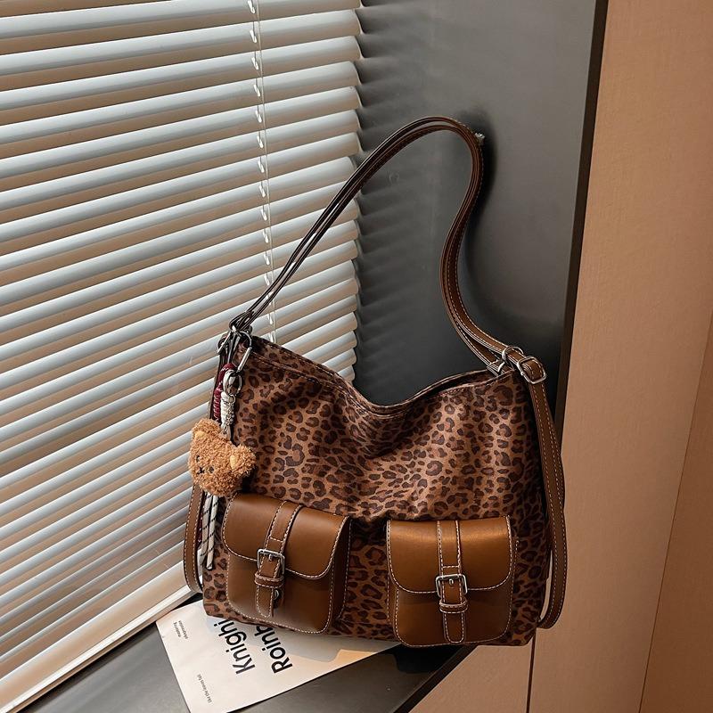 Leopard Print Tote Bag Women's Large-capacity New Autumn and Winter Retro Shoulder Messenger Bag Multi-functional Backpack