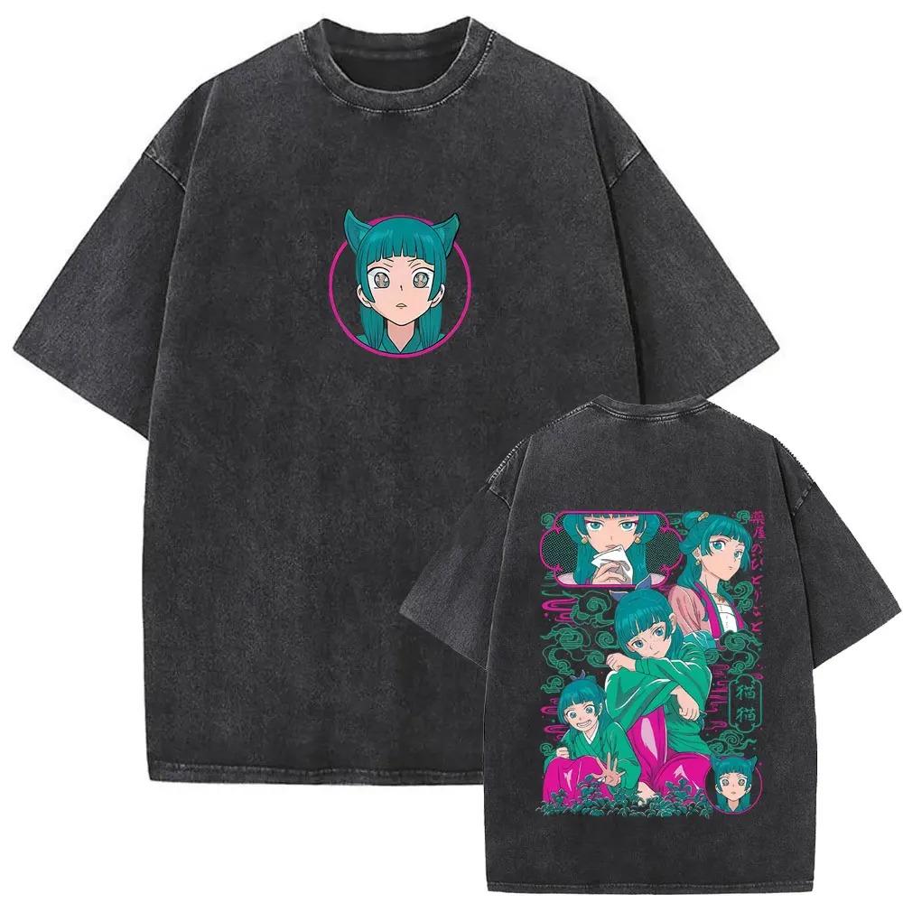 Retro Washed Black The Apothecary Diaries Cute Chibi Maomao Four-Panel Expressions Anime Oversized Casual Cotton T-Shirt