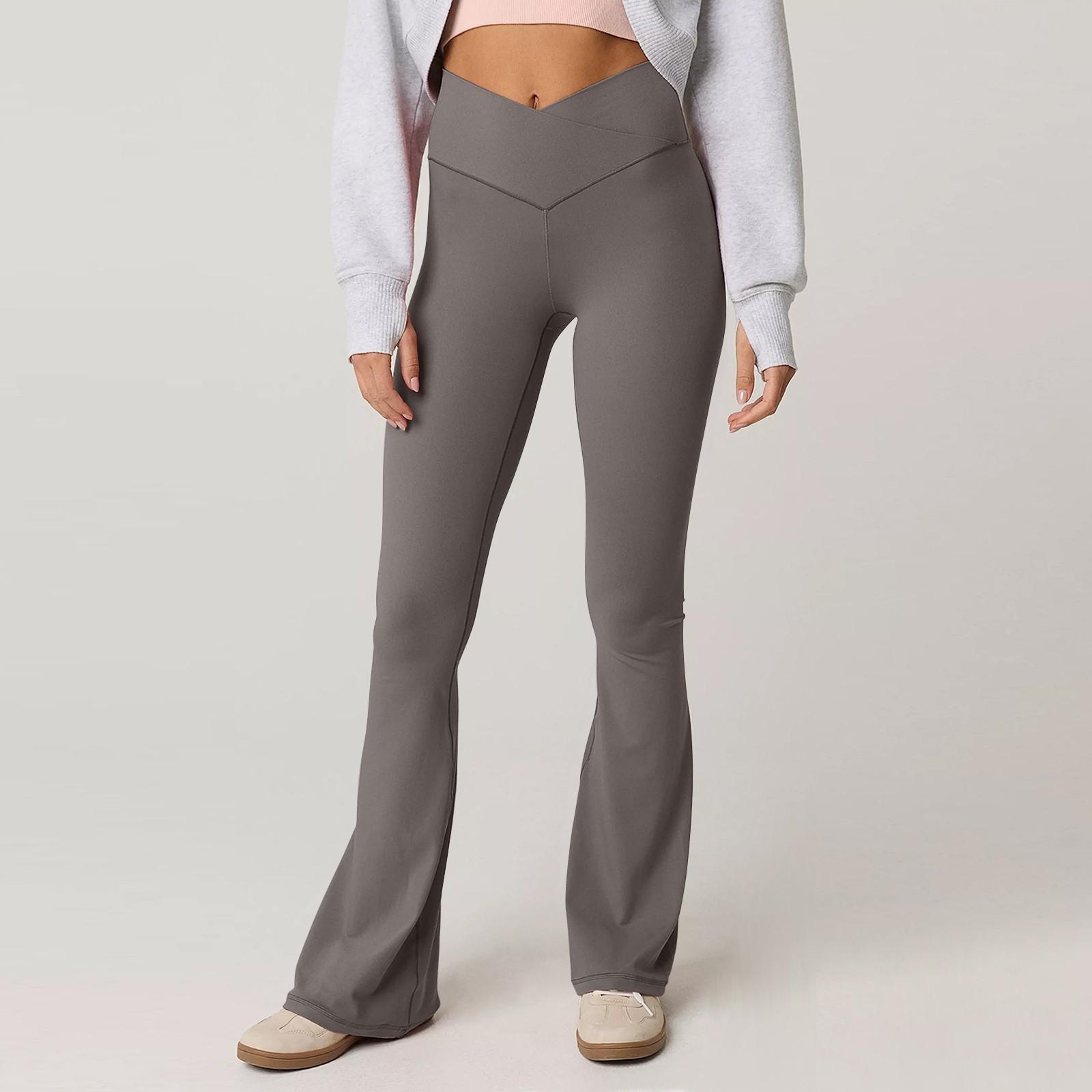 Женские брюки с V-образным поясом, широкие брюки-кюлоты, фитнес, йога, расклешенные брюки, подъем бедер, высокая посадка, брюки S